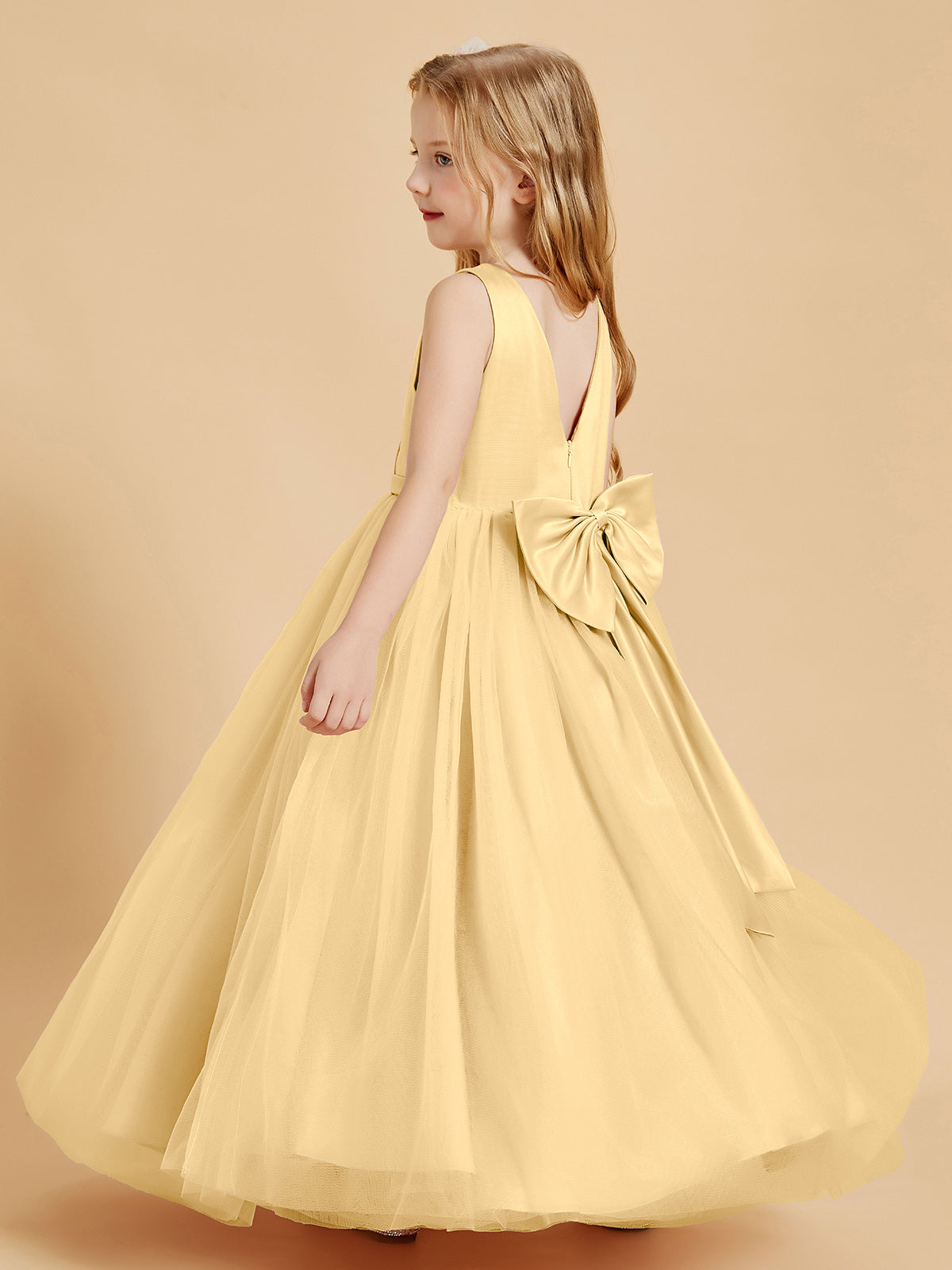 Tulle Junior Bridesmaid Dresses Satin Top Gold